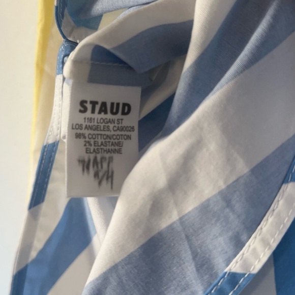 NWT STAUD Colton Shirt Yellow Blue Stripes Women’s Size S - Picture 4 of 9